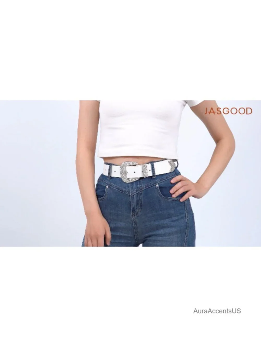 Rhinestone Western Belt Adjustable PU Leather Cowgirl Waist Belt with Buckle